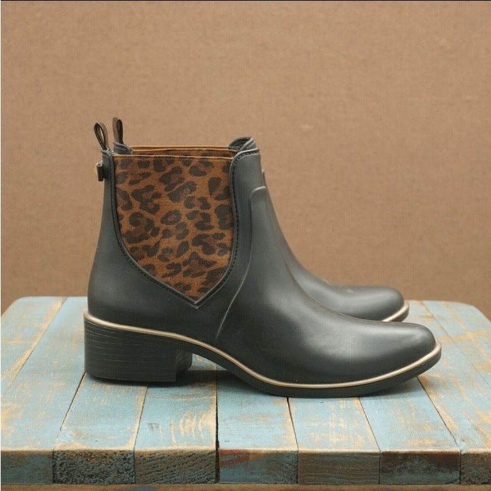 Kate Spade Womens Sedgwick Rain Boots Leopard Print Black Rubber Size 7M